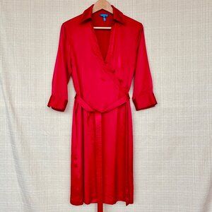 VINTAGE Escada Plunge Neckline Bombshell Wrap Silk Midi Dress Jewel-Toned Glam
